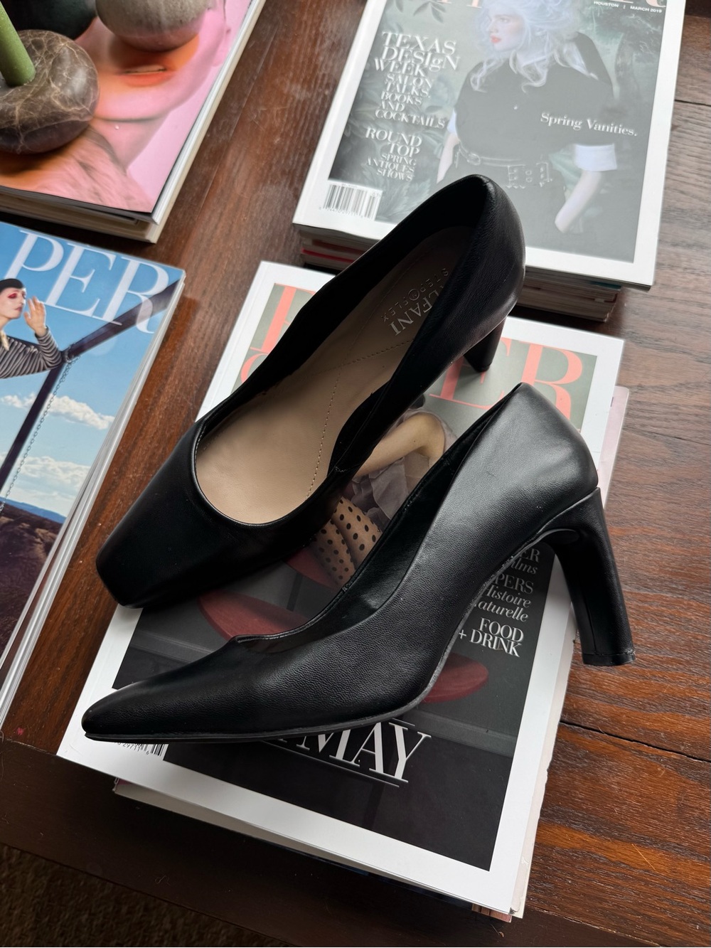 Alfani Black Leather Pointed Toe Pumps